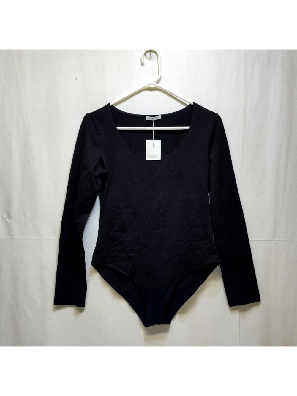 Mangopop Long Sleeve Black Bodysuit Tank Top Womens Size L Stretchy Cotton Blend